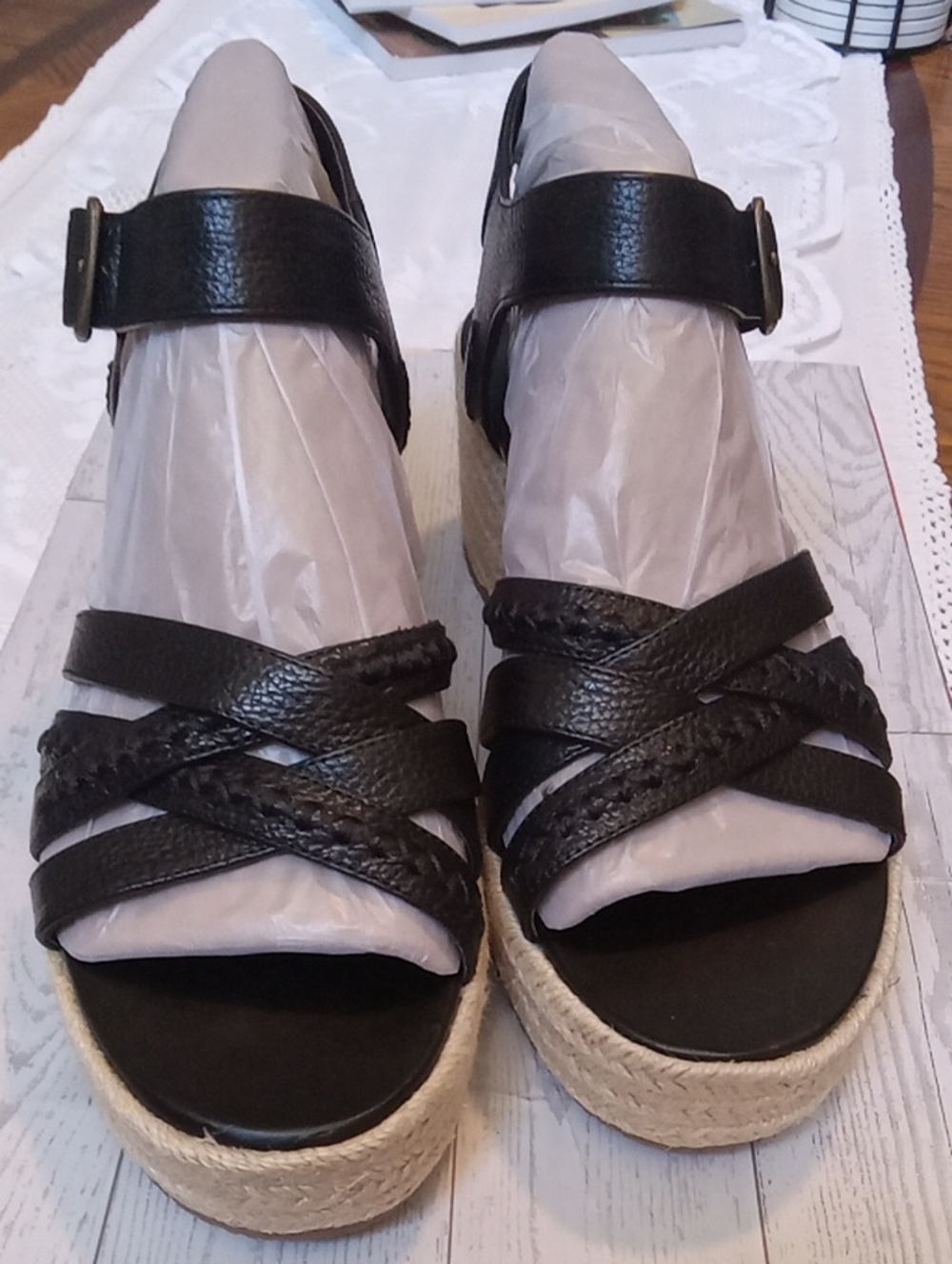 Vionic Wedge Espadrille Leather Strap Sandals NWT
